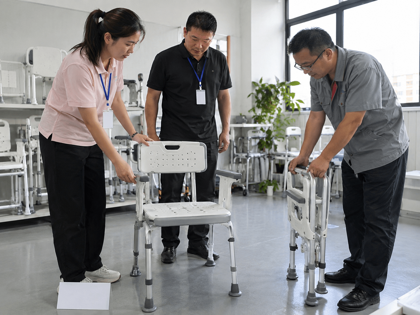 Staff reviewing a folding and handling workflow