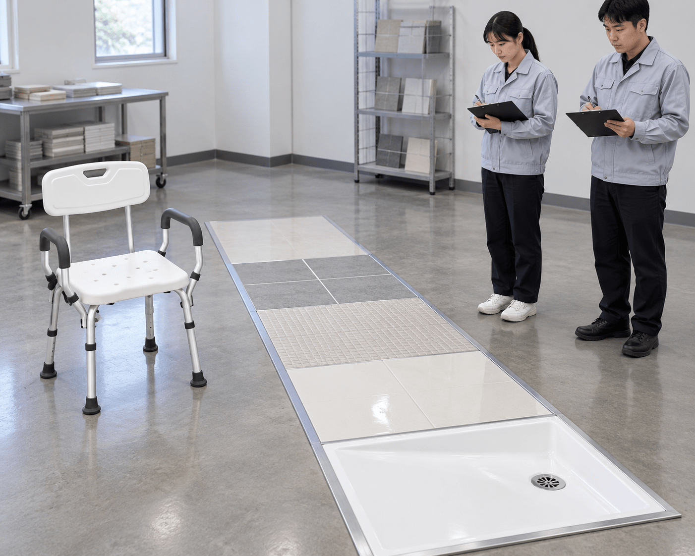 Controlled multi-surface foot test lane