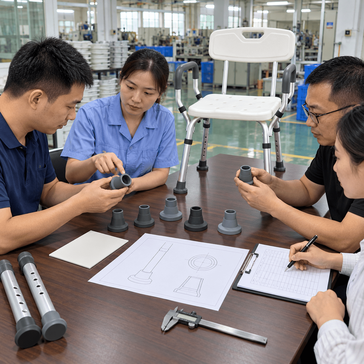 Supplier and buyer review foot samples