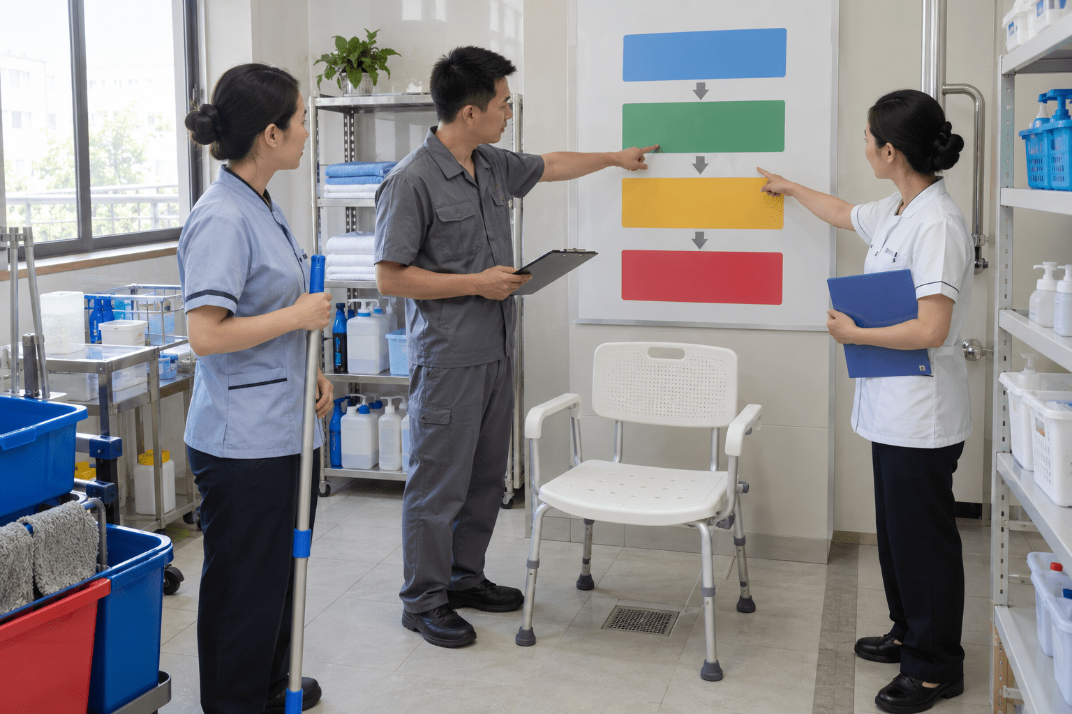 Facility team assigning cleaning responsibilities