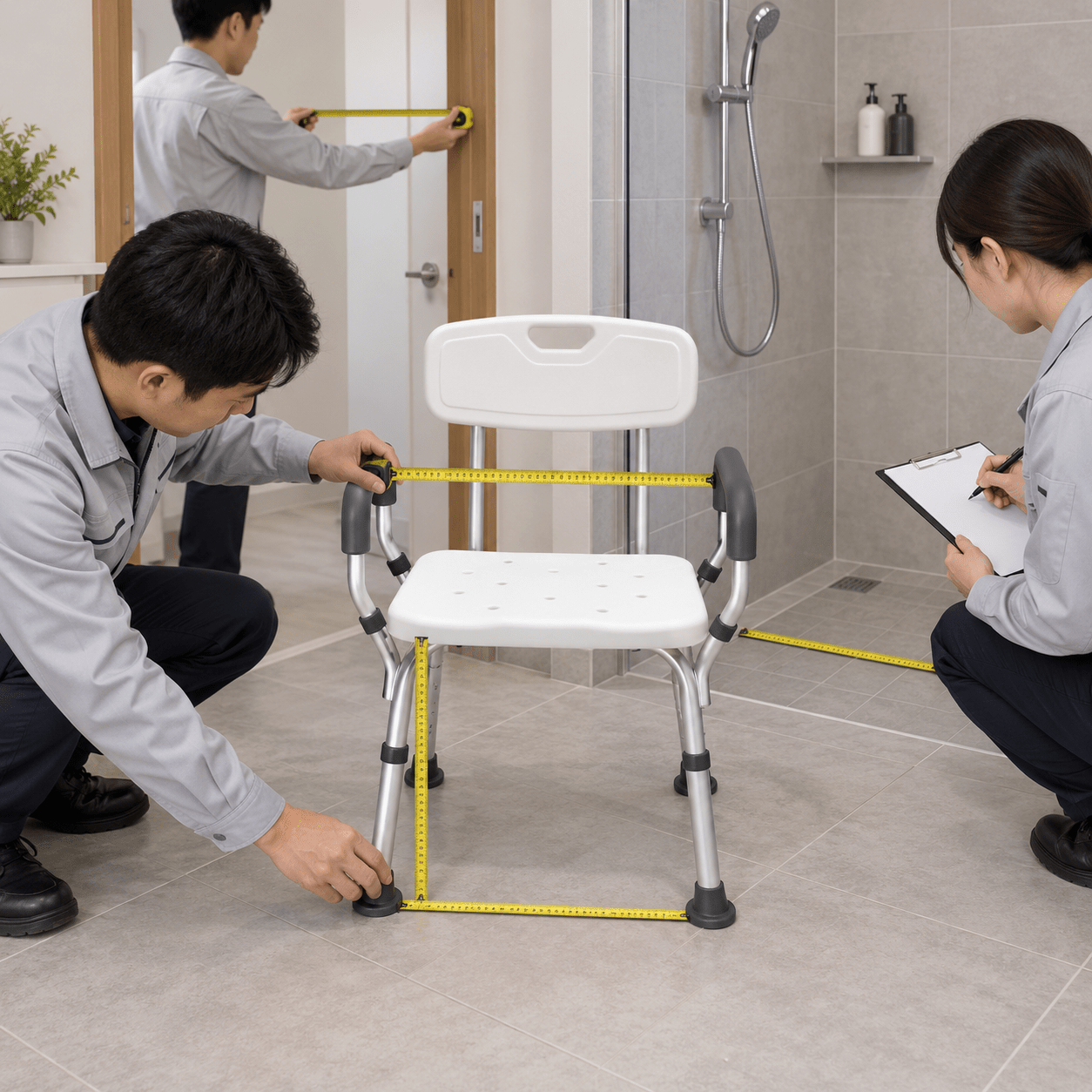 Bathroom and chair measurements taken together