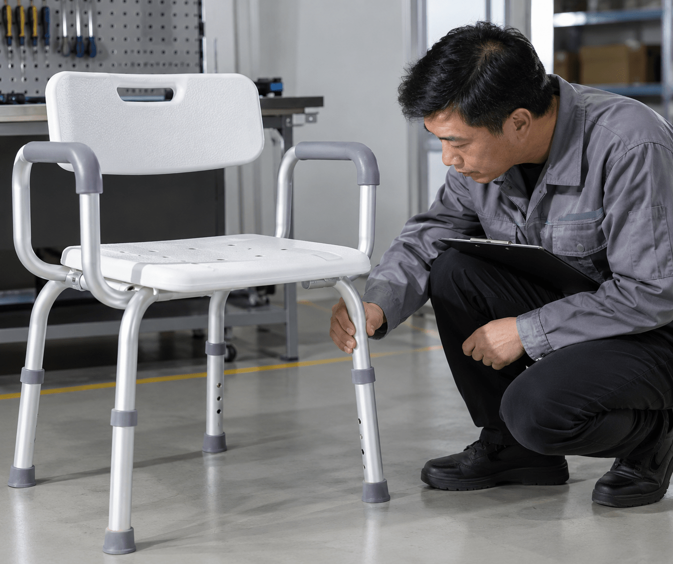 Shower-chair frame inspection under controlled light