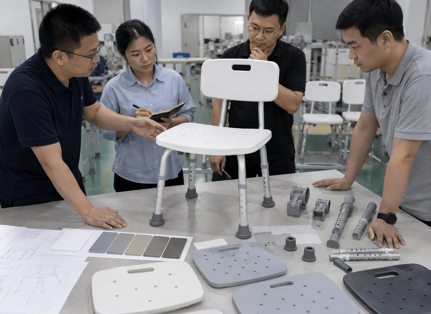OEM design review with color and component samples