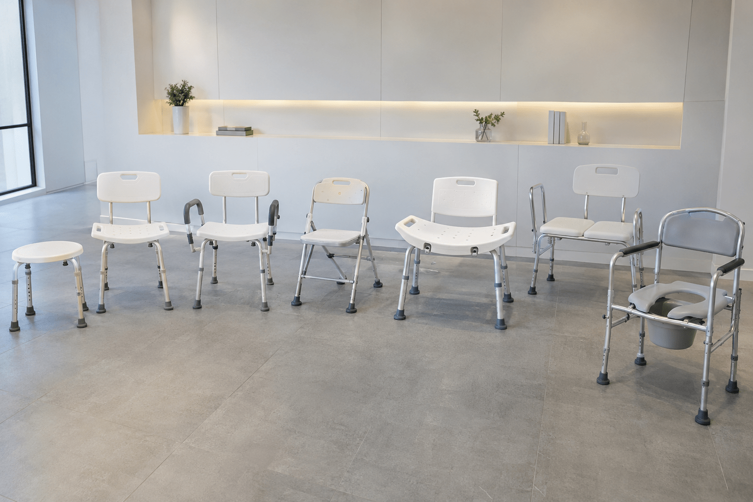Organized unbranded shower-chair product range