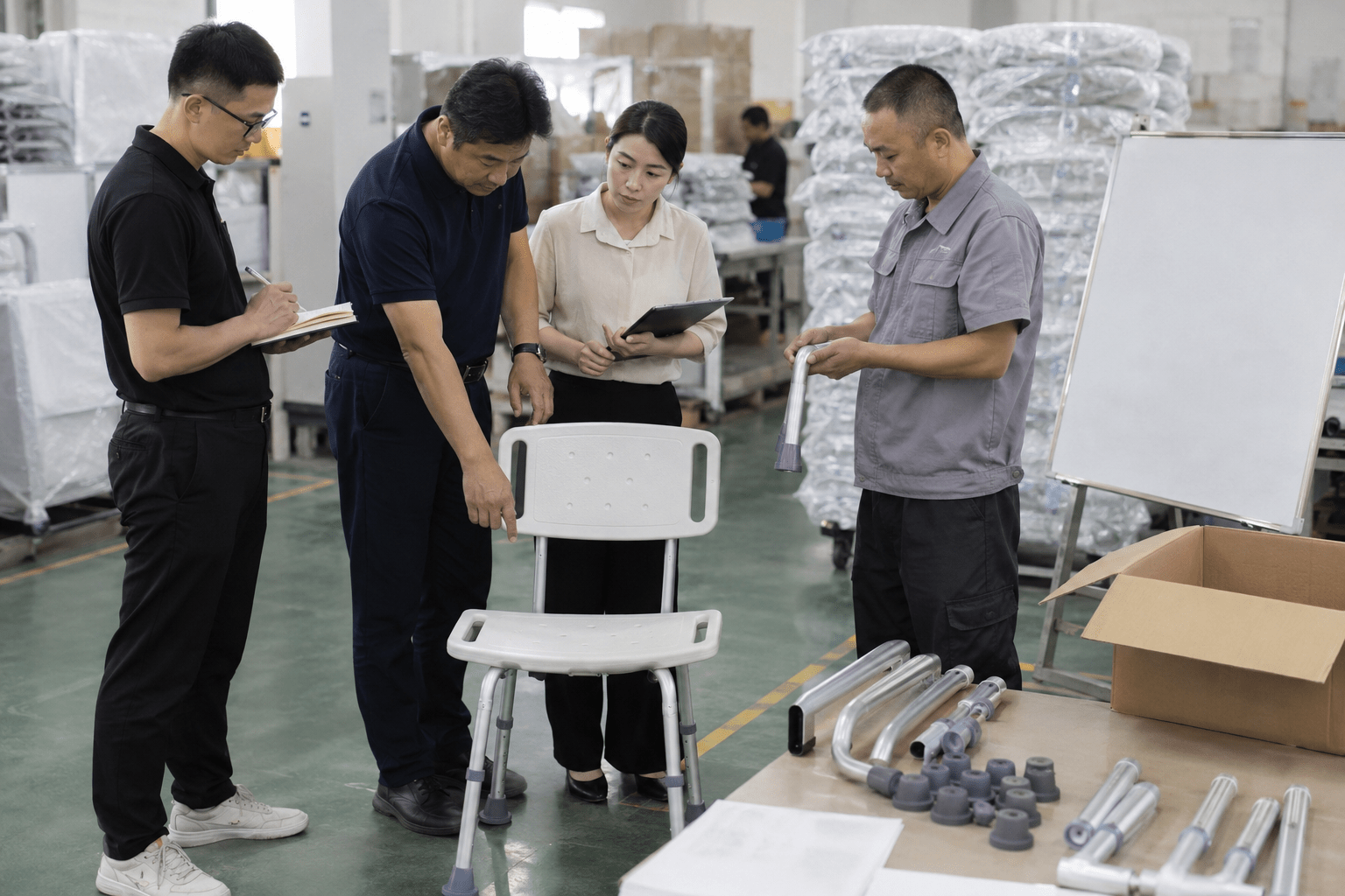Final supplier-approval meeting in a factory