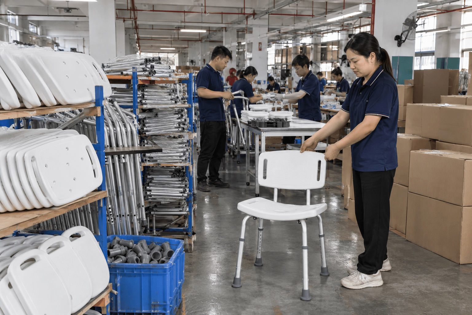 Unbranded shower-chair supply chain in a factory