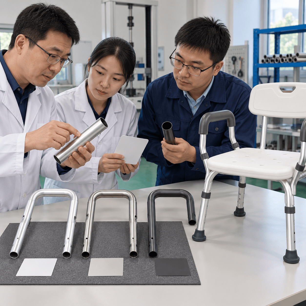 Frame material samples and chair structures