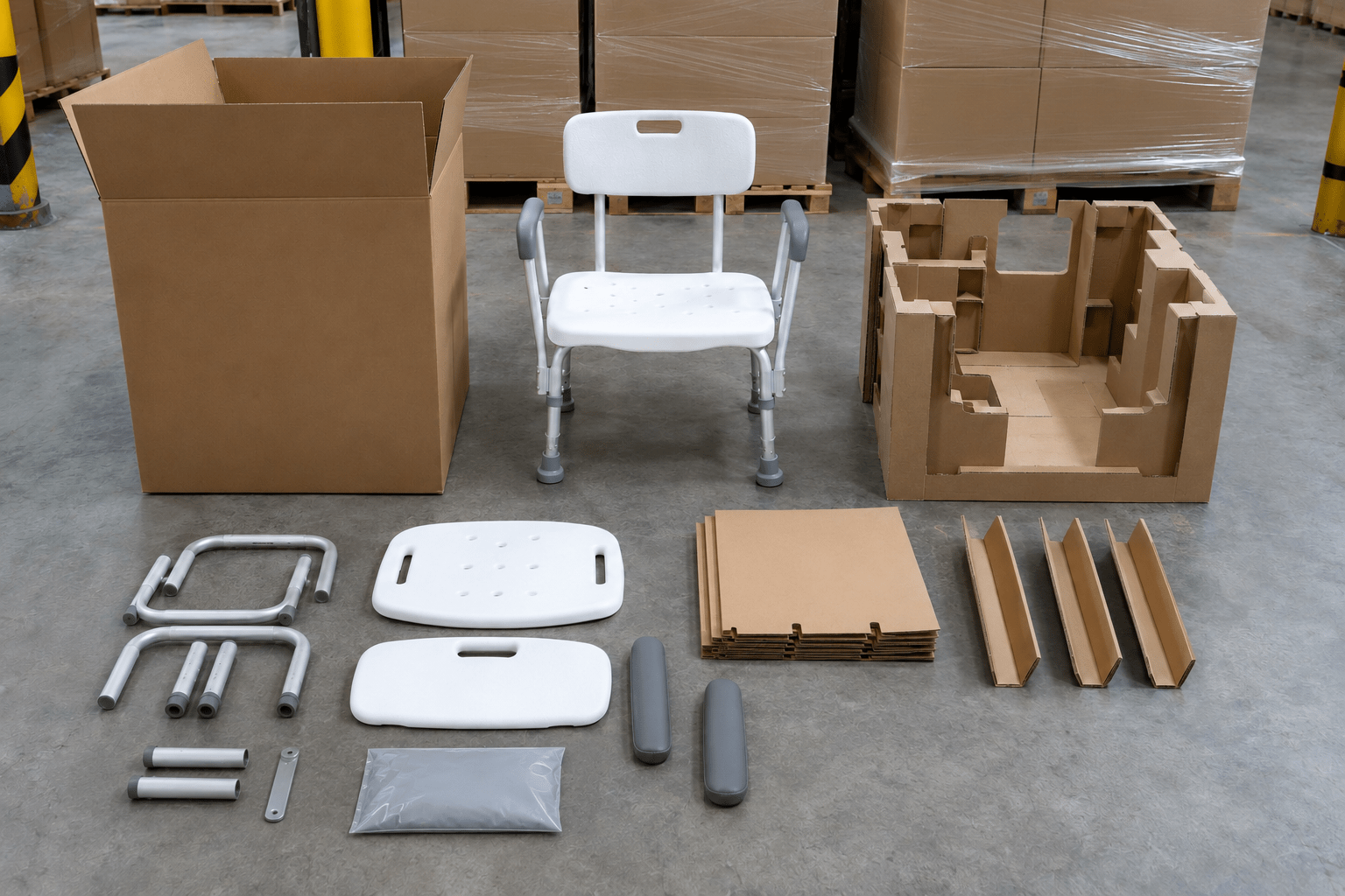Unbranded shower-chair packaging layers