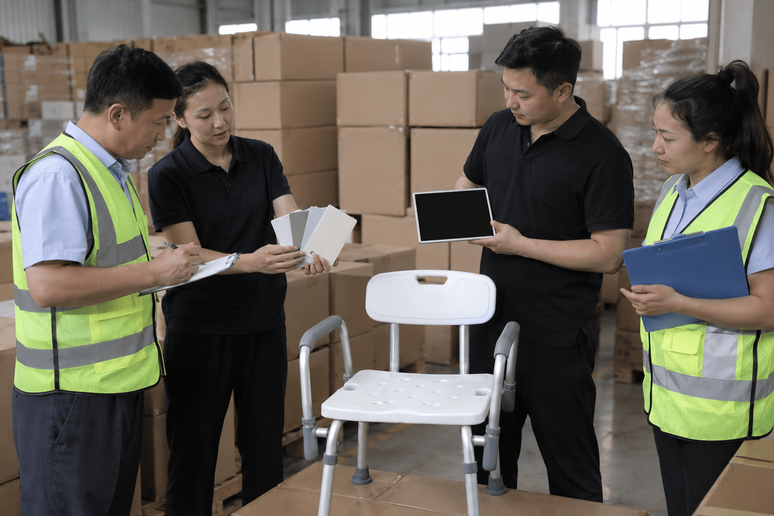 Receiving team assigning inspection responsibilities