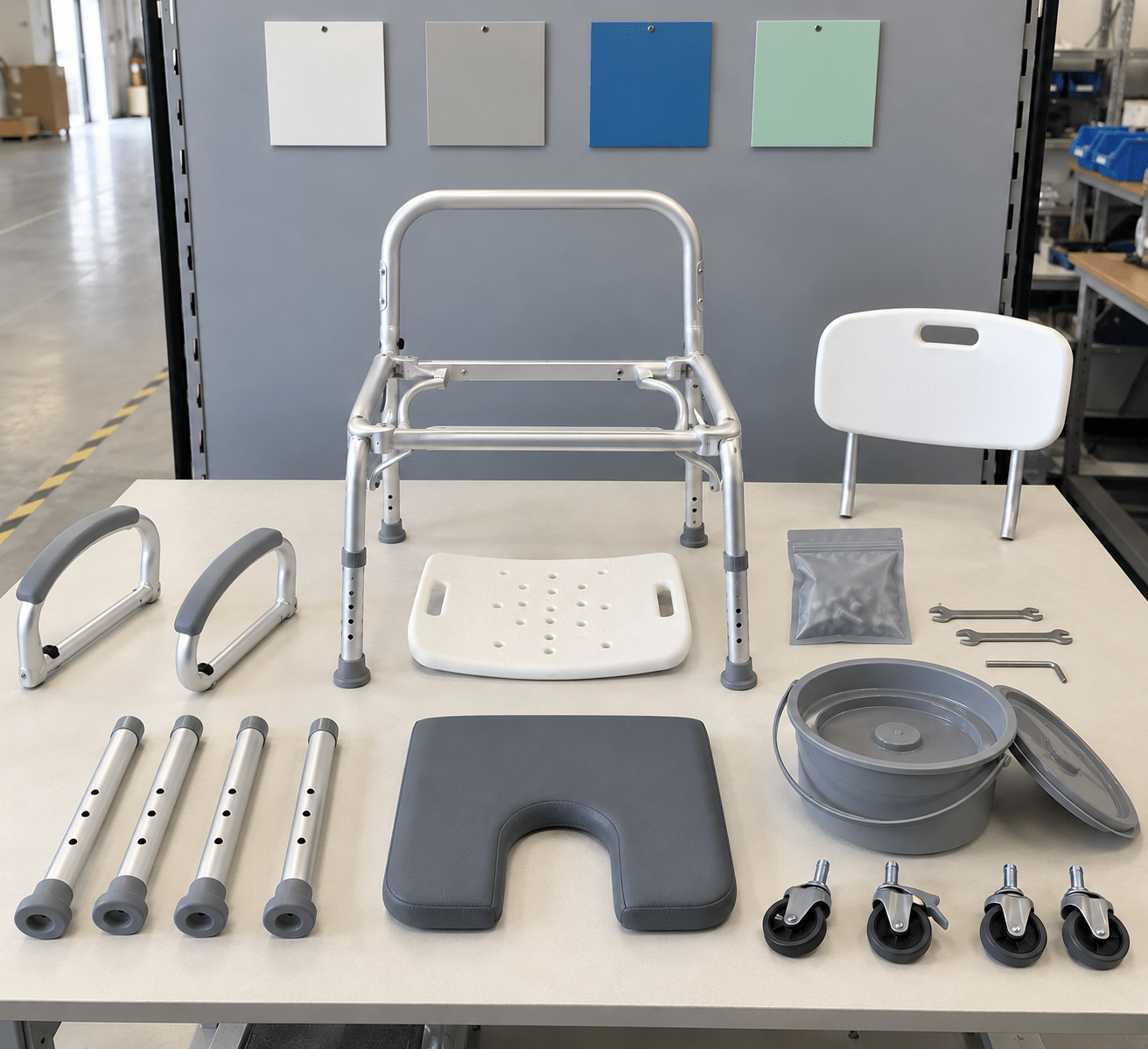 Unbranded shower-chair module configuration board