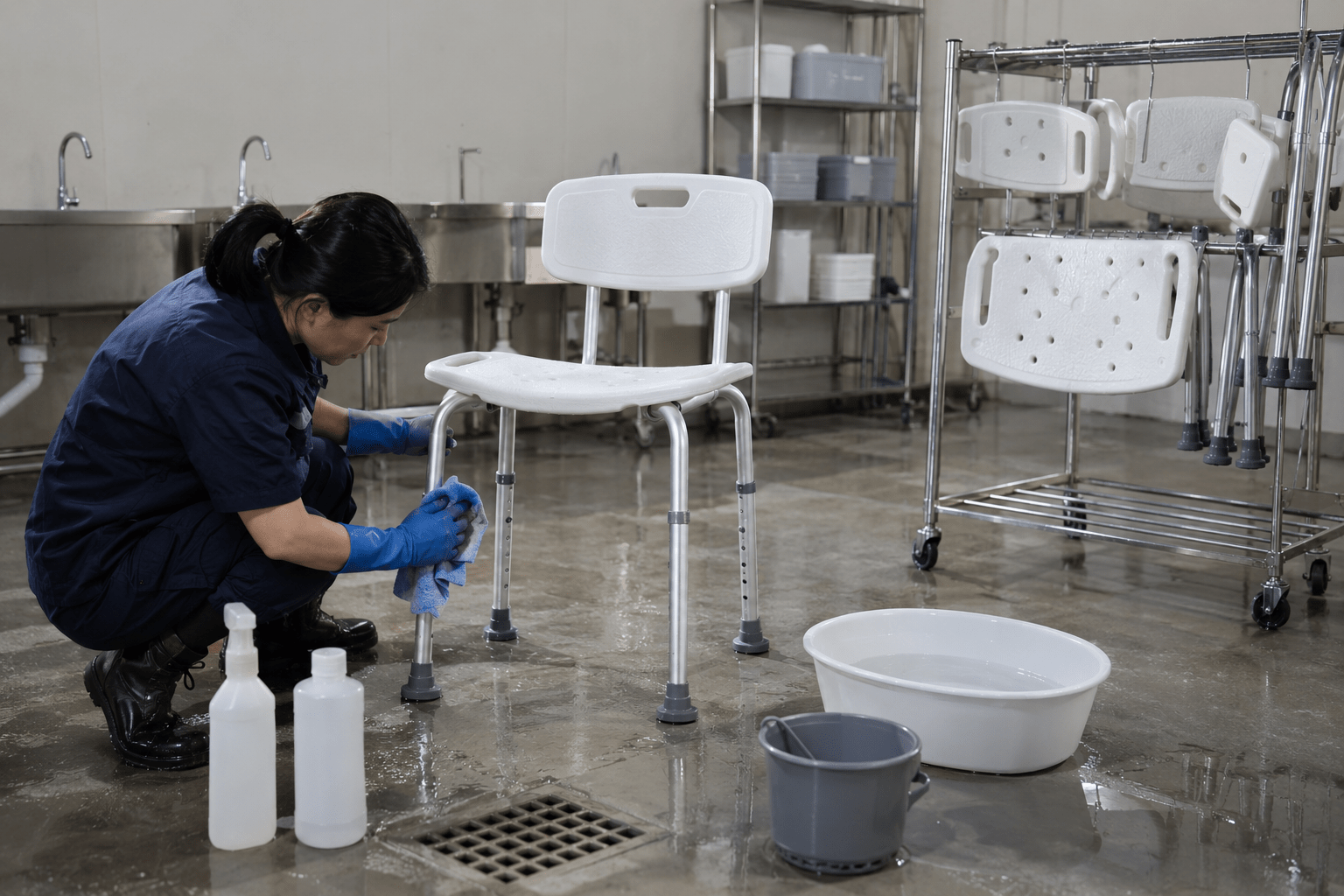 Controlled shower-chair cleaning trial