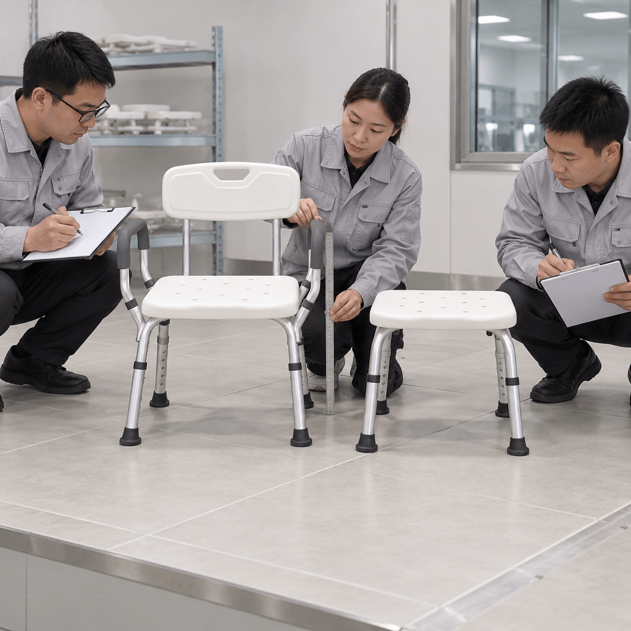 Distributor evaluates bathing-seat samples