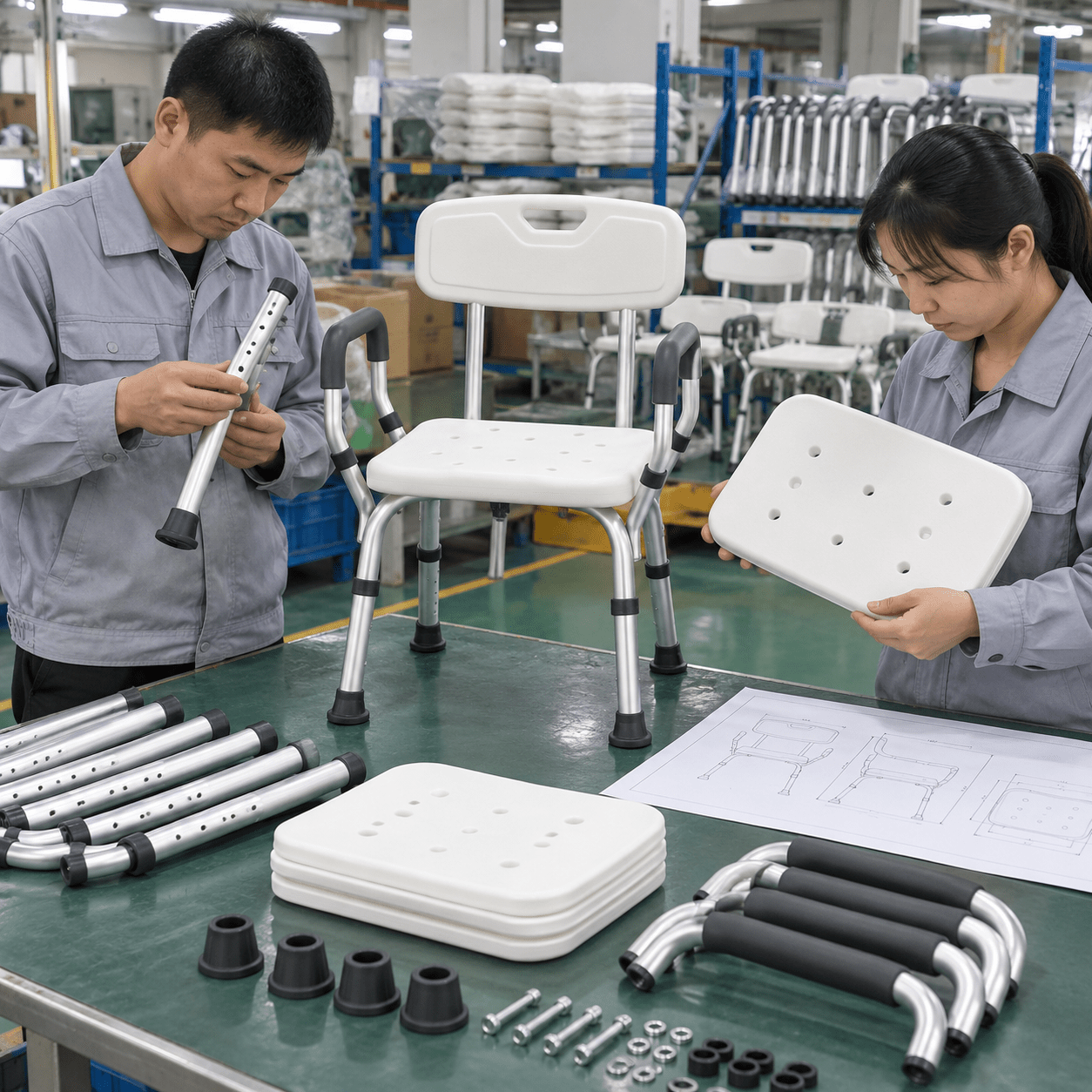 Factory quality team reviews frames