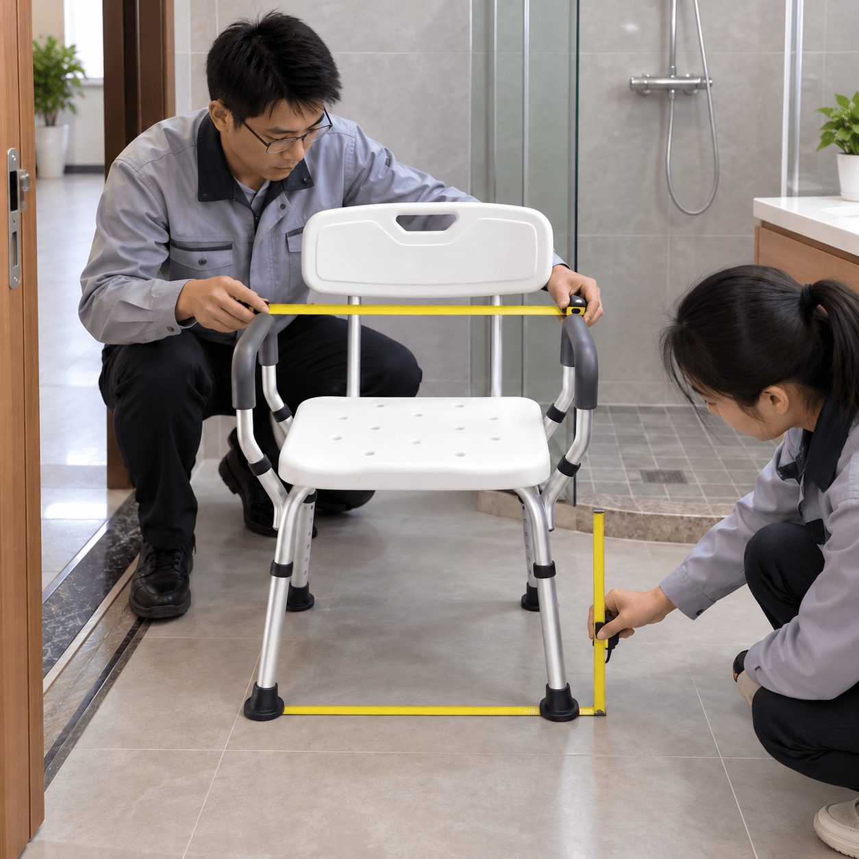 User and bathroom dimensions matched to a chair